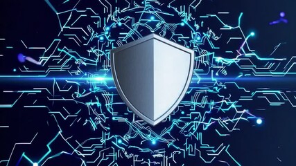 Fototapete - Futuristic cybersecurity shield digital protection technology glowing blue circuit secure abstract background concept with