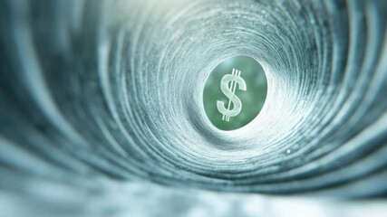 Aufkleber - Dollar Coin Journey: A lone dollar coin spirals through a mesmerizing vortex, a visual metaphor for financial flows, opportunities and the dynamic currents of the economy.