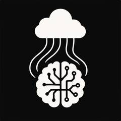 Fototapete - Cloud Computing and Artificial Intelligence Integration A Symbolic Representation of Data Transfer and Processing Between Cloud Storage and a Brain Shaped Circuit Board