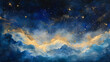 © Sawaira - Celestial Watercolor Night Sky with Golden Clouds