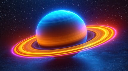 Wall Mural - Vibrant ringed planet in space