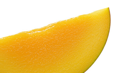 Poster - Close-up of a ripe, juicy slice of mango against a stark black background
