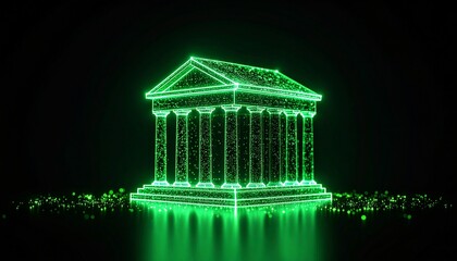 Leinwandbilder - A futuristic digital render of a neoclassical building in glowing green light