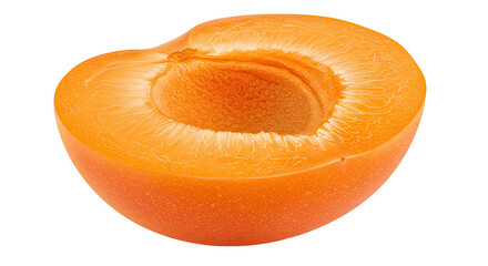 Poster - Close-up of a ripe apricot cut in half against a black background