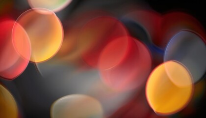 Poster -  vivid abstract bokeh light blend in red yellow and orange tones with glowing circular shapes on dark gradient background for digital design, branding, or poster artwork