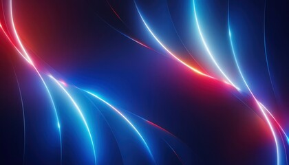 Poster -  abstract neon wave with glowing blue and red light ribbons on dark background, perfect for tech themed web design, digital wallpaper, or futuristic branding element