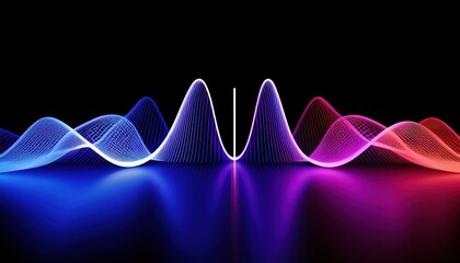 Poster - vibrant abstract neon wave with gradient light trail in blue, purple, and red on black background for modern web design, branding, and digital art poster use