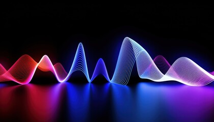 Poster - vibrant abstract neon wave with gradient light trail in blue, purple, and red on black background for modern web design, branding, and digital art poster use