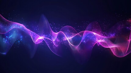 Leinwandbilder - Abstract, glowing, wavy lines in vibrant purple and blue hues.  Dark background