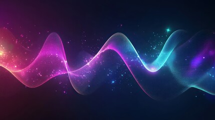 Leinwandbilder - Abstract vibrant waves of glowing particles in a dark background