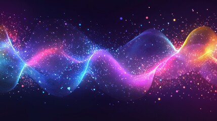 Leinwandbilder - Abstract swirling waves of vibrant colors and glittering particles against a dark background