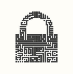 Leinwandbilder - Minimilist stylized padlock illustration using kufic script forming a geometric design on a white background art work vector