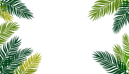 Palm leaves border frame, in green tones, for use in website headers with space for copy