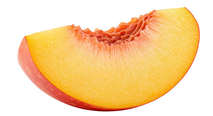 Aufkleber - Close-up of a juicy peach slice with a bite taken out on a black background
