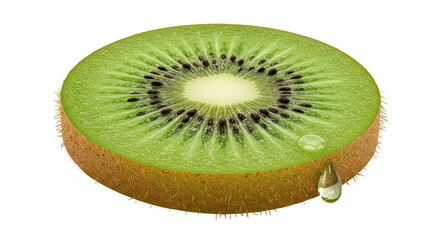 Poster - Close-up of a juicy kiwi slice with a water droplet against a black backdrop