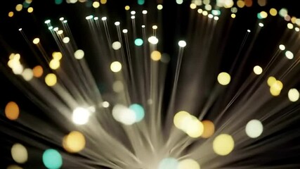 Poster - Fiber optic lights glowing abstract background animation loop for technology and science 4k