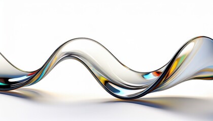 Poster - fluid glass ribbon with iridescent reflections and smooth wave motion on white background for modern branding, web design, print, or digital presentation

