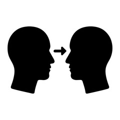 Poster - Two head silhouettes facing each other with an arrow pointing from one head to the other head on transparent background