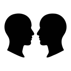 Poster - Two silhouetted heads facing each other in stark black and white contrast illustrating connection on transparent background