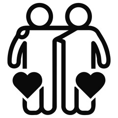 Poster - Two stick figures embracing with hearts symbolizing love and friendship in a simple black icon design on transparent background