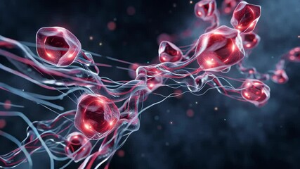 Poster - biological animation of red blood cells moving through veins, creating a visually appealing represen