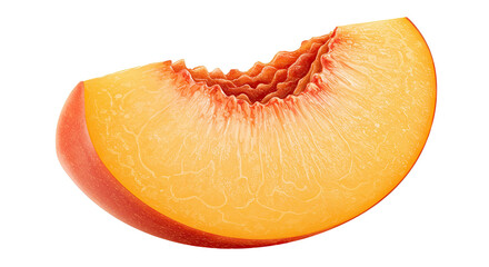 Aufkleber - Close-up of a delicious fresh peach slice with a bite taken out of it.