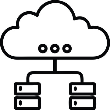 Cloud Computing System: A Minimalist Vector Icon Depicting Cloud Storage Connected to Servers, Emphasizing Data Management and Network Infrastructure in Outline Form.