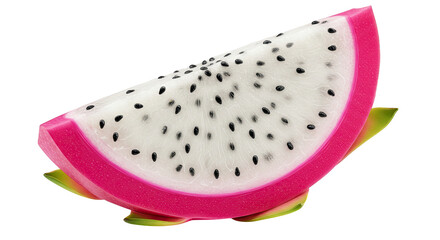 Poster - Close up of a vibrant dragon fruit slice with seeds against a black background
