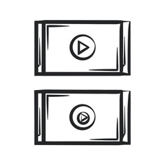 Poster - Hand-Drawn Play Button Icons: Set of Two Simple Outlines, Video Interface, Online Player Control, Multimedia Symbol, Digital Navigation, Isolated on White.