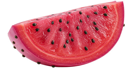 Poster - Close up of a juicy slice of red dragon fruit isolated on a black background