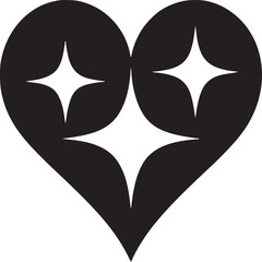 Wall Mural - Black heart shape with four white stars inside on a white background in a simple graphic design