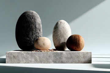 Poster - geometric Stone and Rock shape background, minimalist mockup for podium display or showcase, 3d rendering.