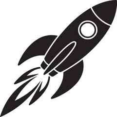 Wall Mural - A black and white illustration of a rocket with flames shooting out from the bottom of the rocket