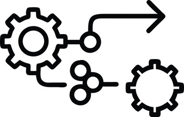 Poster - Process Automation: Minimalist Line Icon Depicting Gear Connecting to Gears with a Flowchart Arrow, Symbolizing Workflow Efficiency and Optimized Systems.