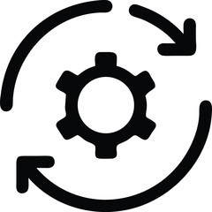Poster - Gear Rotation Icon: A Clean, Simple, and Symbolic Vector Illustration of a Cog Surrounded by Circular Arrows, Representing Processes, Optimization, and Progress.