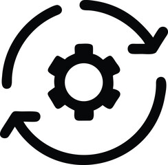 Poster - Black and White Gear Wheel Rotating Icon: Symbol of Process, System, Engineering, Development, Productivity, Automation and Settings on White Background