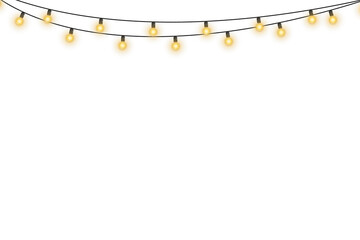 Wall Mural - Christmas bulbs twinkle with gentle shine. Wreath light chain wraps celebration invite. Neon sparkle shapes warm visual mood. Transparent light arc highlights festive promo.