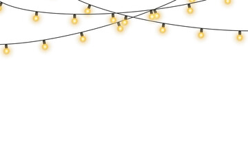 Wall Mural - Christmas bulbs twinkle with gentle shine. Wreath light chain wraps celebration invite. Neon sparkle shapes warm visual mood. Transparent light arc highlights festive promo.