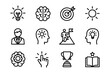 © NUSRAT - A Set of 12 Black and White Line Art Icons Ideas, Goals, and Success