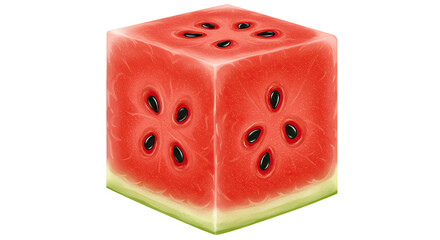 Poster - Artistic illustration of a cube-shaped watermelon fruit slice with seeds