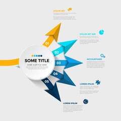 Poster - This modern radial infographic template visualizes five steps clearly. Each numbered step in the process infographic includes text and icons.