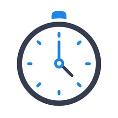 Fototapete - Simple Blue and Black Clock Icon on Black Background Showing Time
