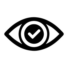 Poster - Eye icon with check mark inside the pupil signifying vision verification or confirmation symbol on transparent background