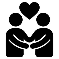 Poster - Illustration of two figures holding hands with a heart floating above them in solid black color on transparent background