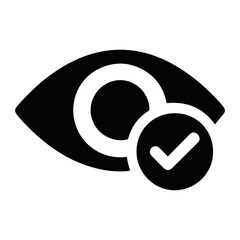 Fototapete - Black eye icon with a check mark inside a circle indicating visibility and confirmation status on transparent background