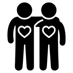 Poster - Illustration of two stick figures with heart symbols on their chests hugging each other tightly on transparent background