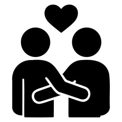 Poster - Two figures embracing under a heart symbol representing love and affection in a simple design on transparent background