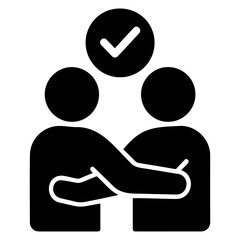 Poster - Two figures embracing with a check mark above them symbolizing agreement or successful collaboration on transparent background
