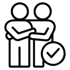 Poster - Two people hugging with a checkmark circle next to them symbolizing approval and confirmation agreement on transparent background