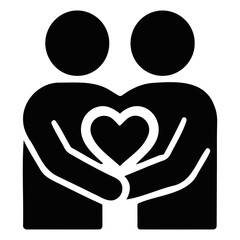 Poster - Two figures embracing with a heart between them symbolizing love and connection in black and white on transparent background
